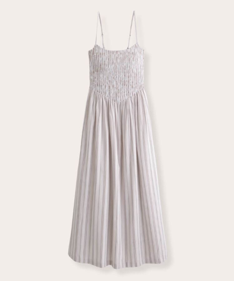 Dipped-Waist Smocked Midi Dress