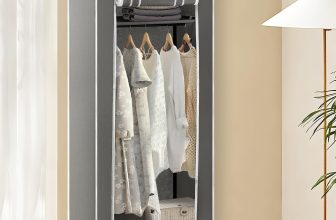 Single Fabric Canvas Wardrobe with Clothes Hanging Rail Shelving Storage Closet