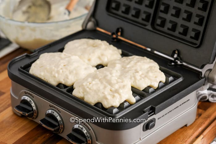 Homemade Waffles being cooked on a griddle