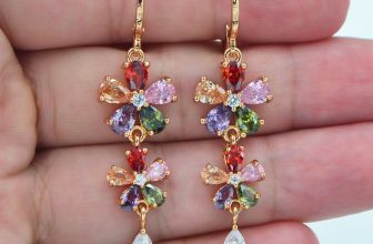 18K Yellow Gold Filled Women Multicolour Mystic Topaz Flower Wedding Earrings