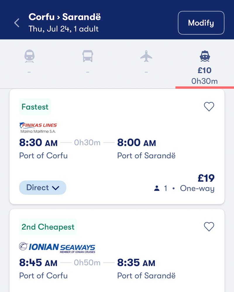 how to book corfu to saranda ferry tickets