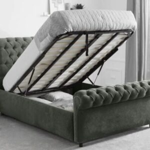 Sleigh Chesterfield Upholstered Bed Frame in Plush Velvet Ottoman Storage Option