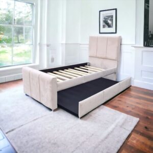 Timber Lined Guest Bed Velvet Upholstered Single Underbed  Daybed with Trundle