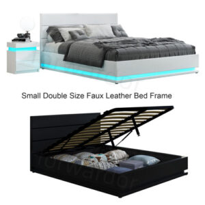 LED STORAGE BED OTTOMAN GAS LIFT UP FAUX LEATHER WOODEN BED FRAME BLACK WHITE