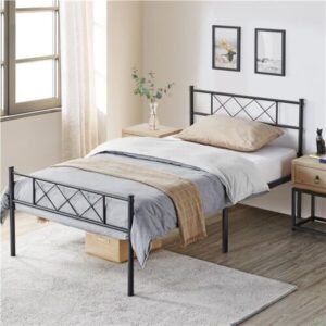 Single Metal Bed Frame Mattress Foundation Slatted Bed Base w/ Underbed Storage