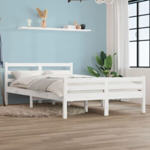 Bed Frame White Solid Wood 160×200  B7J9
