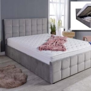 CUBED OTTOMAN STORAGE BED GAS LIFT UP FRAME VELVET UPHOLSTERED 4FT 4.6FT 5FT 6F