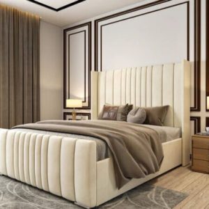 LUXURY PLUSH VELVET WINGED OTTOMAN STORAGE BED FRAME GAS LIFT UP