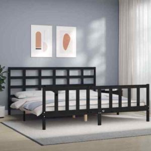 ADWOA Bed Frame with Headboard Black 200×200  Solid Wood,Platform Bed K7J2