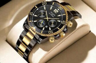 Men’s Luxury Business Watch with Stainless Steel Strap Black & Gold Quartz UK