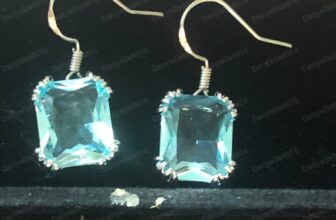 Vintage Style Jewellery Aquamarine Topaz Earrings 18K White Gold Plated