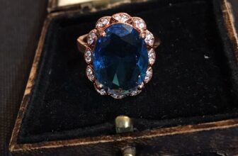 Vintage Style Jewellery Blue Gemstone Ring 18K Rose Gold Plated