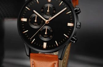 Men’s Luxury Water Resistant Watch with Leather Strap Tan Brown Black Quartz UK