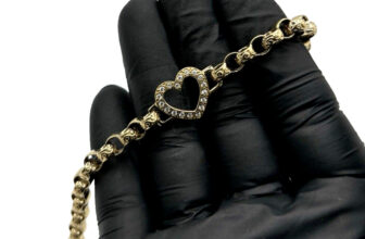 9CT GOLD ON 925 Silver Ladies heart Belcher Bracelet – Heart 8 INCH