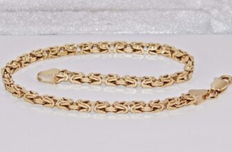9ct Yellow Gold & Silver Solid Square Byzantine Link 7.5 inch Ladies Bracelet