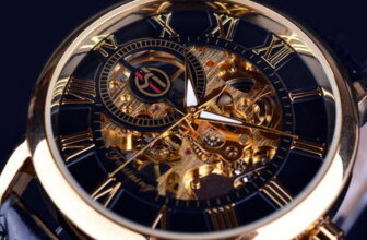 Mens Luxury Hand-winding Casual Skeleton Mechanical Luminous Leather Wrist Watch