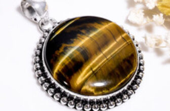 Tiger Eye Vintage Handmade Jewelry.925 Silver Plated Pendant 1.7″ act-6498