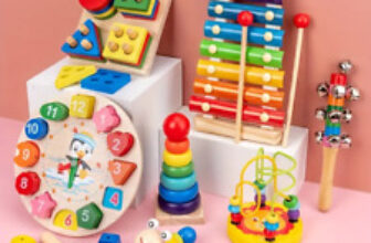 9 in 1 Wooden Toys Rattle Bell Drum Column Set Musical Instruments Sensory Music