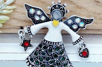 Enamel Guardian Angel Brooch Vintage Art Deco Look Pendant Pin Fairy Gift