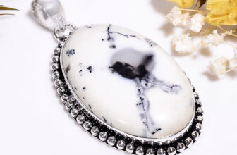 Dendrite Opal Vintage Handmade Jewelry.925 Silver Plated Pendant 2.1″ act-6506