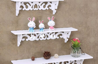 3 pcs White Wooden Wall Mounted Shelf Display Chic Floating Storage Shelves Unit