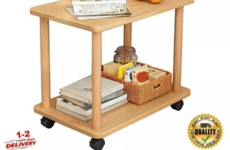 2 Tier Square Coffee Table Small Centre Table Side Table W/ moving fixed wheel