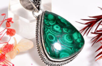 Malachite Gemstone Vintage Handmade Jewelry.925 Silver Pendant 1.9″ MR-10334