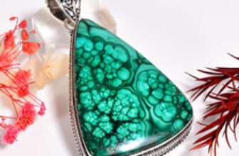 Malachite Gemstone Vintage Handmade Jewelry.925 Silver Pendant 2.7″ MR-10289