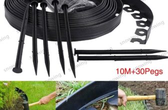 10 Metre Flexible Garden Border Grass Lawn Path Edging With Plastic Pegs Black
