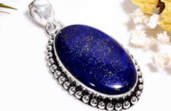 Lapis Lazuli Vintage Handmade Jewelry.925 Silver Plated Pendant 1.7″ act-6500