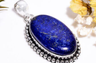 Lapis Lazuli Vintage Handmade Jewelry.925 Silver Plated Pendant 1.8″ act-6513