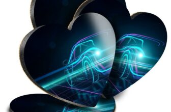 4x Heart MDF Coasters – Glowing Digital Art Car Concept  #21615