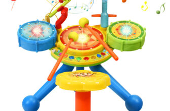 2-in-1 Kids Musical Instrument Electronic Rock Band Big Drum Set Over 36 Months