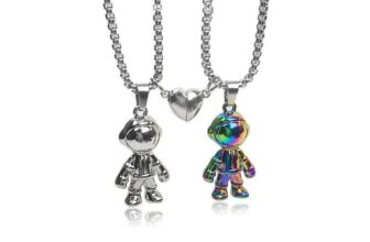2 Pcs Magnet Heart Best Friend Lover Couple Astronaut Friendship Necklace Gift