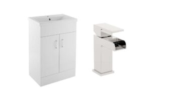 Vanity Unit Sink Basin Bathroom Furniture Set 700 White & Waterfall Mixer Tap