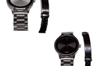 Men’s Luxury Quartz Analog Dial Watch with Black & Silver Bracelet Strap for Boy