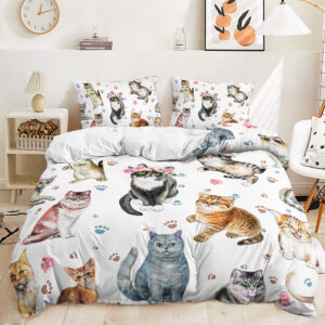 Cat Face Makeup Duvet Quilt Cover Single double King  Bedding Set Pillowcase