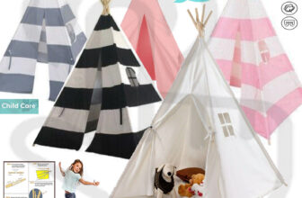 Linen Canvas Kids Teepee Tent Children Wigwam Indoor Outdoor Play House with Mat