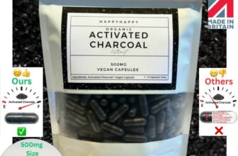 Organic Activated Charcoal Capsules ~ ( 2 – 600 ) Pure, Vegan, Coconut – 500mg