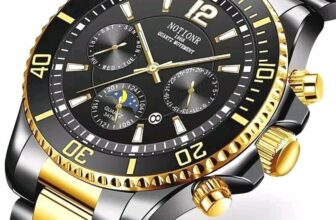 Men’s Luxury Business Watch with Stainless Steel Strap Black and Gold Quartz UK