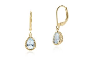 Classic Pear Aquamarine Dangle Earrings in 9ct Yellow Gold