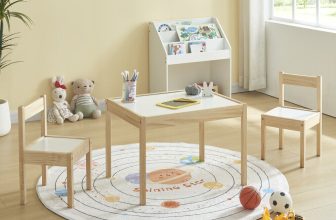 Kids Table and Chairs Set Wooden Children Dinner and Learning Table w/ 2 Chairs