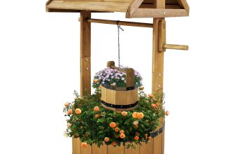 Large Wooden Wishing Well Planter Large Solid Pine Garden Plant Flower Pot Decor