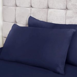 2 x Pillowcases Easy Care Non-Iron Housewife Pillow Cases Case Slips Cover Navy