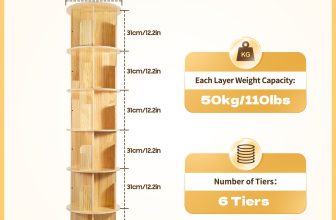 6 Tier Rotating Bookshelf 360 Display Book Shelf Tower Solid Wood Bookcase Shelf