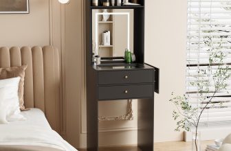 Dressing Vanity Table 2 Drawers Desk with LED Light Mirror Fold-up Side Panel