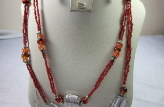 Vintage Red White Cech Mixed Glass Bead Long Necklace Costume Jewellery JUN316