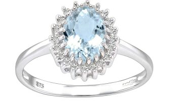 9ct White Gold Aquamarine & Diamond Cluster Ring – sizes J to S