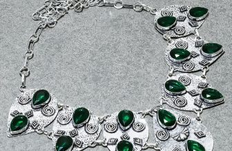 Faceted Chrome Diopside Pear Shape Gemstone Antique Vintage Jewelry Necklace 18″