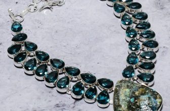 Natural Labradorite, Iolite Gemstone 925 Sterling Silver Necklace 18″ Gift M297